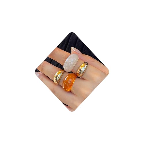 Chunky Gold Rings Set for Women Stacking Finger Knuckle Rings Silver Statement Ring Set Punk Jewelry - style: 144-4pcs