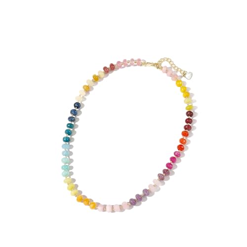 Gemstone Beaded Necklace for Women Colorful Natural Stone Freshwater Pearl Surfer Beach Rainbow Necklace Jewelry Gift - color: colorful -03