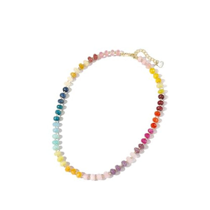 Gemstone Beaded Necklace for Women Colorful Natural Stone Freshwater Pearl Surfer Beach Rainbow Necklace Jewelry Gift - color: colorful -03