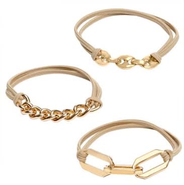 Bracelet Hair Ties With Beige Black Elastic, Looks Cute On Your Wrist And Great In Your Hair from Maya J (Gold, Metal accents) HT33Y - color: Gold, Metal Accents