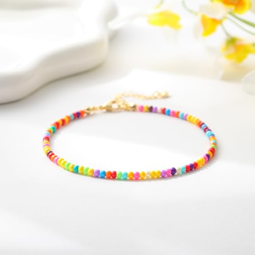Starain Small Bead Anklets for Women Beach Foot Ankle Bracelet Cute Colorful Boho Beaded Anklets 8 inches - color: Sing layerd seed bead anklet