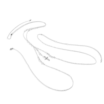 Summer Beach Crystal Cross Pendant Bra Body Chest Chain Rhinestone Long Tassel Waist Body Chain Necklace Sexy Crystal Belly Chain Jewelry for Women - color: Silver