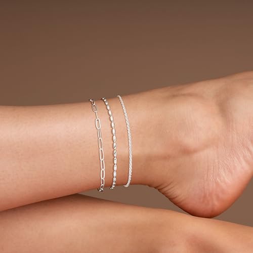 Robaice Ankle Bracelets for Women, 14K Gold Plated/Silver Layered Anklets | Waterproof Adjustable Anklet for Women, Summer Beach Anklet, Glitter Jewelry for Women Gifts - color: Silver-3