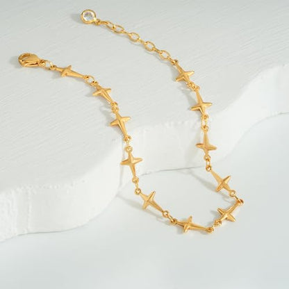 Gold Chain Bracelet for Women, 14K Gold Plated | Dainty Bracelets with Adjustable Chain, Trendy Jewelry Gift for Women - style: simple