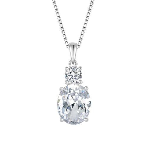 Birthstone Necklace for Women 925 Sterling Silver | Oval Cut Pendant Necklace, Jewelry for Mom Wife - color: White