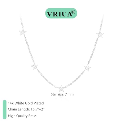 VRIUA Necklaces for Women - 14K Gold/Silver Plated Dainty Chain Necklace with Five Charms: Diamond, Bow, Snowflake, Cross, Flower, Clover, Butterfly, Heart, Star of David, and Star Trendy Jewelry - color: Silver, style: Star-1