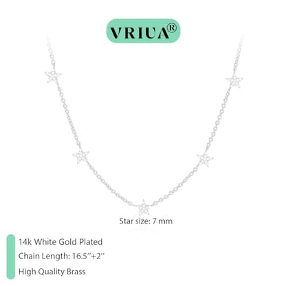 VRIUA Necklaces for Women - 14K Gold/Silver Plated Dainty Chain Necklace with Five Charms: Diamond, Bow, Snowflake, Cross, Flower, Clover, Butterfly, Heart, Star of David, and Star Trendy Jewelry - color: Silver, style: Star-1