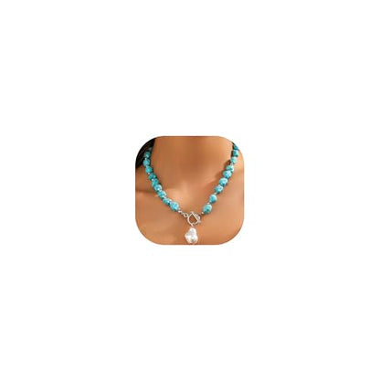 Dainty Layered Choker Necklace Bohemian Turquoise Necklace 14K Gold Plated Dainty Y Pendant Necklace Beach Fashion Pendant Choker - color: Gold-F