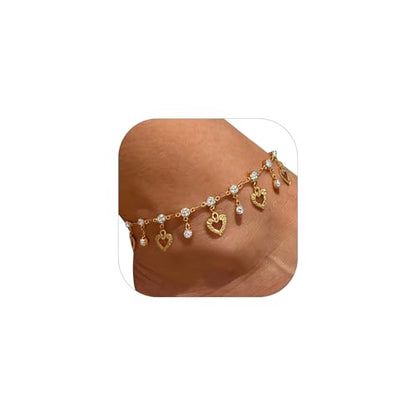 U7 Ankle Bracelets for Women Stainless Steel Waterproof Tarnish Resistant | 18K Gold Plated/Silver/Rose Gold Anklets, Cuban Chain Anklet Bracelets, Perfect for Summer Beach and Vacation Outfits - color: Gold Plated-White-Heart Charm