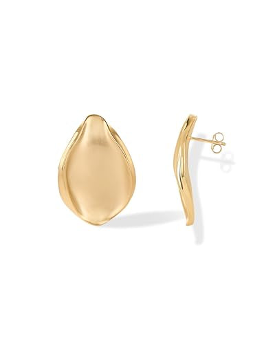 PAVOI 14K Gold Plated Sterling Silver Posts Chunky Vintage Organic Hammered Brushed and Textured Geometric Earrings for Women | Statement Earring Pair - style: Brushed