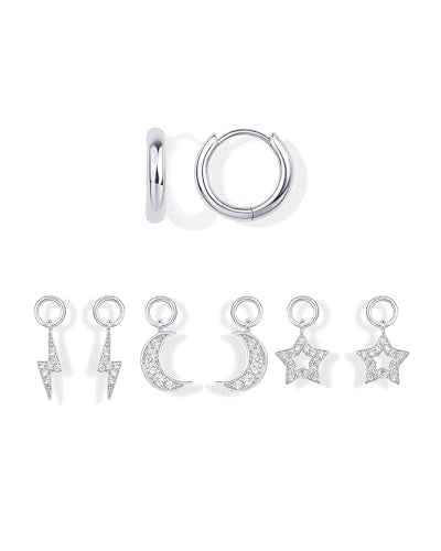 PAVOI 14K Gold Plated Mix & Match Charms Dainty Huggie Earrings for Women | Hypoallergenic Earrings with 925 Sterling Silver Posts, Huggie Hoop Earrings with Motif Dangle Charms Pack - style: Moon