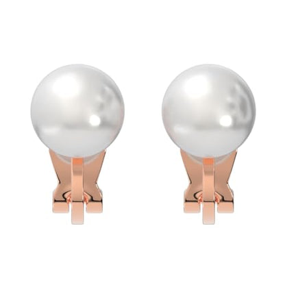 Aloha Earrings Simulated Freshwater Pearl Clip On Stud Earrings - style: Rose Gold Tone