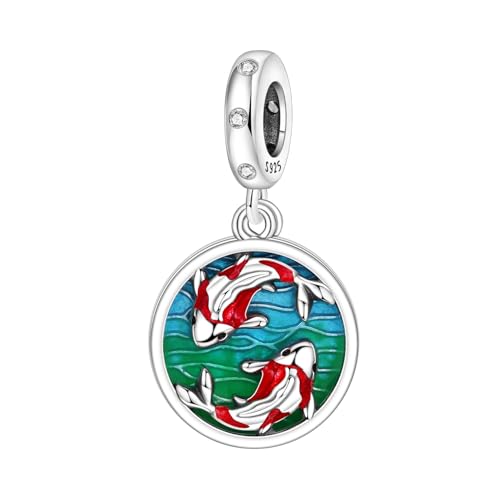 925 Sterling Silver Charms Bead for Bracelets Necklaces, Star Moon Crescent Sun Solar Pendent, Blue Ocean Starfish Shells Turtle Crab Starry Sea Cute Jewelry Birthday Gifts for Women Men - style: Koi fish charms