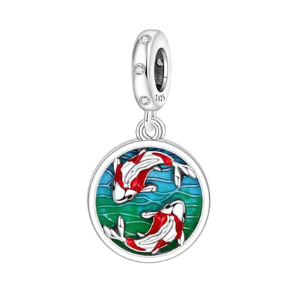 925 Sterling Silver Charms Bead for Bracelets Necklaces, Star Moon Crescent Sun Solar Pendent, Blue Ocean Starfish Shells Turtle Crab Starry Sea Cute Jewelry Birthday Gifts for Women Men - style: Koi fish charms