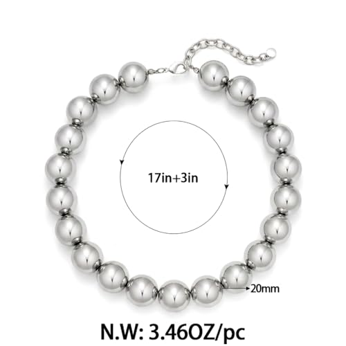 Chunky Beaded Choker Necklace for Women Boho Statement Necklace with Large Pearl Blue Brown Tone Resin Beads Summer Beach Jewelry Gifts - color: Silver