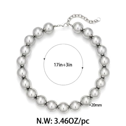 Chunky Beaded Choker Necklace for Women Boho Statement Necklace with Large Pearl Blue Brown Tone Resin Beads Summer Beach Jewelry Gifts - color: Silver