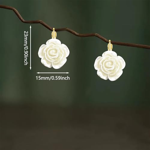 Handmade Bohemian Aesthetic Dainty Acrylic Flower Petal Leverback Earrings Sparkly 14K Gold Floral Dangle Drop Earrings for Women - color: Pearl White