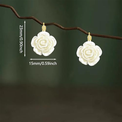 Handmade Bohemian Aesthetic Dainty Acrylic Flower Petal Leverback Earrings Sparkly 14K Gold Floral Dangle Drop Earrings for Women - color: Pearl White