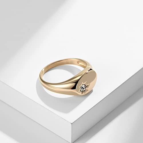 Promise Rings for Him, Stainless Steel Oval Shape Sun Pattern Inlay with Cubic Zirconia Signet Ring for Women - color: Rose Gold