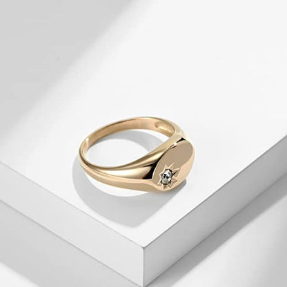 Promise Rings for Him, Stainless Steel Oval Shape Sun Pattern Inlay with Cubic Zirconia Signet Ring for Women - color: Rose Gold