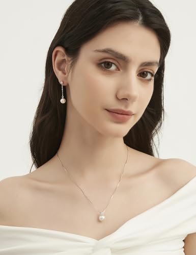 Mameloly Pearl Drop Earrings 925 Sterling Silver CZ 10MM Simulated Pearl Earrings for Women Dangle Trendy Jewelry for Women Hypoallergenic - color: Silver