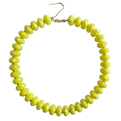Colorful Chunky Acrylic Beaded Choker Necklaces for Women | Multicolor Faceted Beads, Sturdy Metal Chain, Adjustable Detachable, Lightweight, Summer Boho, Sparkly Statement Jewelry Gift - color: Light Yellow