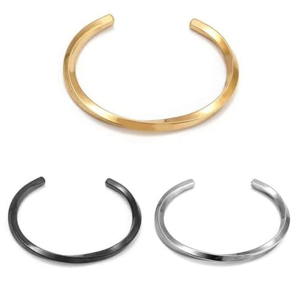 Stainless Steel Glossy Geometric Twist Open Bracelet for Men Women Fashion Casual Holiday Party Jewelry - color: silvery