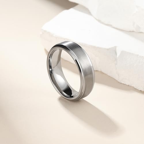King Will Classic Tungsten Wedding Band for Men, 6/7/8/9/10mm Widths, Polished Finish Step Edge Matte Rings Comfort Fit - color: A-silver 7mm