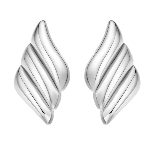Geometric Rectangle Gold Plated Stud Earrings Irregular Hammered Chunky Statement Square Earrings for Women Trendy - color: Silver Wings