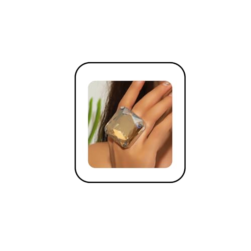 Chunky Crystal Glass Ring for Women Vintage Color Rhinestone Ring Statement Geometry Exaggerated Gemstone Rings Adjustable Fashion Wedding Brides Cocktail Prom Party Jewelry - color: Champagne Color