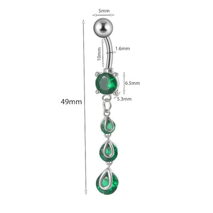 14G Clear CZ Dangle Belly Button Rings for Women 316L Surgical Steel Emerald Crystal Dangling Belly Rings Navel Piercing Barbell Hypoallergenic Body Piercing Jewelry