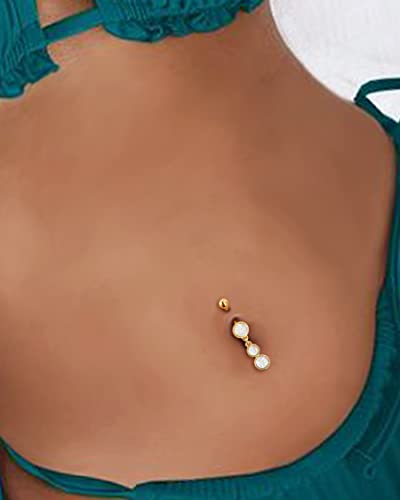 Dangle Belly Button Rings Gold Belly Button Ring Dangling 14G 10MM Sparkly Gold Belly Navel Piercing Jewelry 316L Stainless Steel - color: White