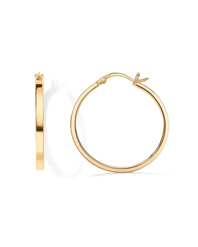 PAVOI 14K Gold Plated 925 Sterling Silver Post Lightweight Hoops | 20mm - 30mm Earring | Gold Hoop Earrings for Women - color: Yellow Gold, size: 30 Millimeters