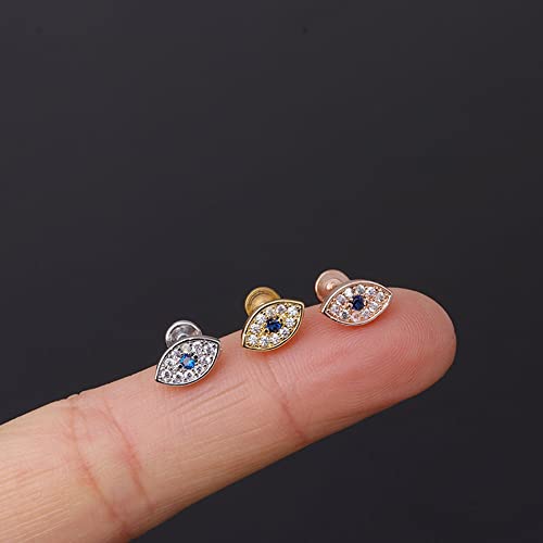 Cross Evil Eye Flower Love Heart CZ 16g Labret Cartilage Tragus Monroe Lip Nose Helix Studs Earrings Stainless Steel Cubic Zirconia Small Tiny Little Piercings Jewelry Gifts for Women Her Birthday Bff - style: silver