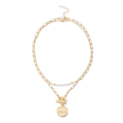 Gold Pirate Necklace for Women Layered Stack Charm Necklace Coin Pendant Necklaces Chunky Pirate Necklaces Pirates Costume Jewelry Accessories - color: gold2