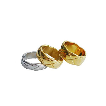Shapes Studio 18k Gold Plated Rings for Women,Crush Wide Band Gold Plated Ring, Stacking Rings, Wedding Band Minimalist Style - color: Gold Narrow