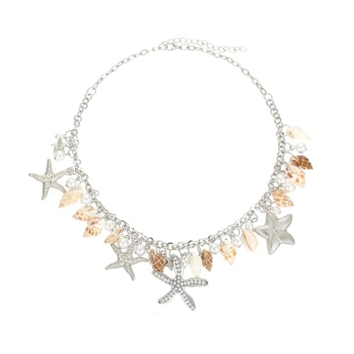 RUOFFETA Shell Starfish Necklace Bracelet Conch Statement Chunky Necklace Mermaid Costume Jewelry Beach Jewelry for Women - style: Necklace Silver