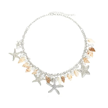 RUOFFETA Shell Starfish Necklace Bracelet Conch Statement Chunky Necklace Mermaid Costume Jewelry Beach Jewelry for Women - style: Necklace Silver