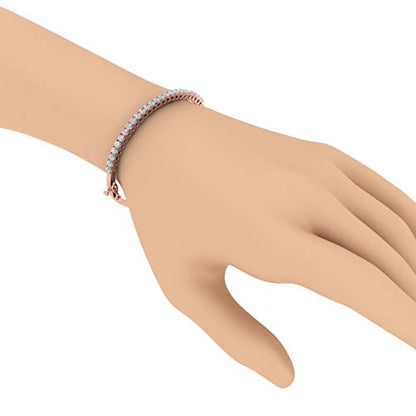 2 Carat 4 Prong Set Round Cut Natural Diamond Bangle Bracelet for Women 10K Gold (7 Inch) (I2I3 Clarity) - color: Rose Gold