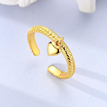 925 Sterling Silver Adjustable Rings for Women 14K Gold Plated Thumb Rings | Stackable Statement Eternity Rings Dainty Starfish Star Moon Heart Lucky Open Ring Trendy Jewelry Birthday Gifts for Ladies - color: Love Snake Bone Pattern Ring