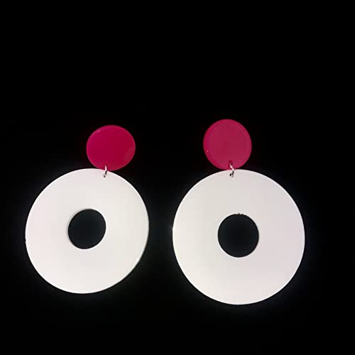 Acrylic Transparent Hollow Double Circle Round Dangle Earrings Geometric Statement Drop Earrings for Women Summer Holiday Cool Party Jewelry - color: red white