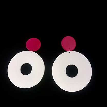 Acrylic Transparent Hollow Double Circle Round Dangle Earrings Geometric Statement Drop Earrings for Women Summer Holiday Cool Party Jewelry - color: red white