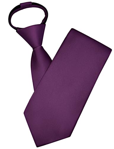 Branduce 3.15"（8cm） Mens Solid Satin Tie Pre-tied Adjustable Zipper Necktie for Business and Wedding - color: Dark Purple