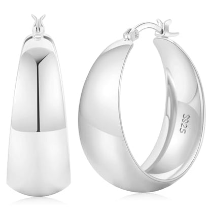 Senteria 12mm Wide Thick Sterling Silver Hoop Earrings Hypoallergenic | 14K Real Gold Plated Hoops Large Earring Lightweight Chunky Hoops Earring for Women Gift for Birthday Christmas 25/30/40/50MM - color: Silver-25mm