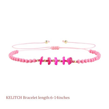 KELITCH Women Natural Stone Beads Anklet Boho Color Beaded Ankle Adjustable Foot Chain Jewelry for Summer Beach Holiday - color: Rose 08C