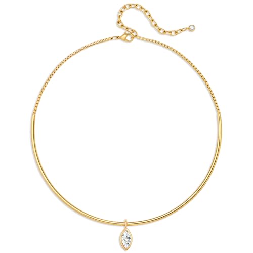Gold CZ Choker Necklace Trendy Statement | Gold choker necklace, CZ pendant, Adjustable chain, Dainty statement, Summer gift, Gift for women, Lightweight - style: 23494