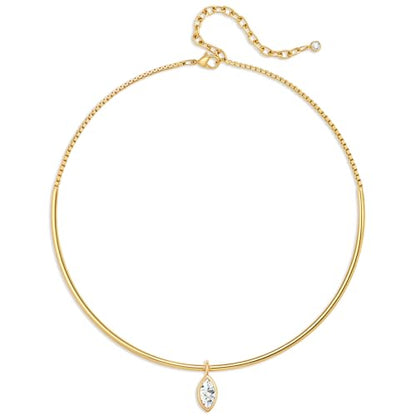 Gold CZ Choker Necklace Trendy Statement | Gold choker necklace, CZ pendant, Adjustable chain, Dainty statement, Summer gift, Gift for women, Lightweight - style: 23494