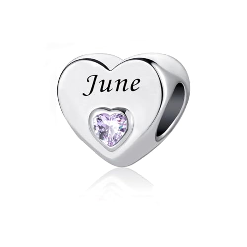 January-December 12 Months Colors Birthstone Crystal Happy Birthday Heart Charms For Charm Bracelets Necklace - color: June