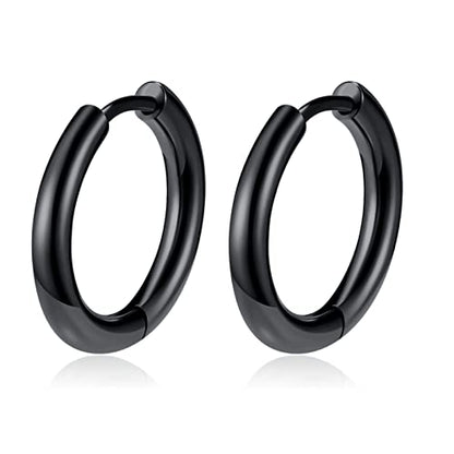 Titanium Huggie Hoop Earrings Hypoallergenic Nickel Free Hinged Sleeper Earrings for Sensitive Skin Cartilage Helix Lobes - style: Huggie 12mm black