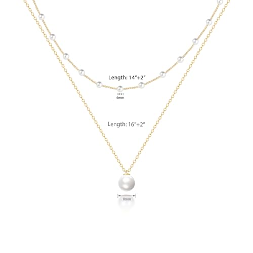 OGD Gold Pearl Necklace Set for Women 14K Plated Layered Daisy Choker Gift - color: Gold Pearl Necklace-2PCS